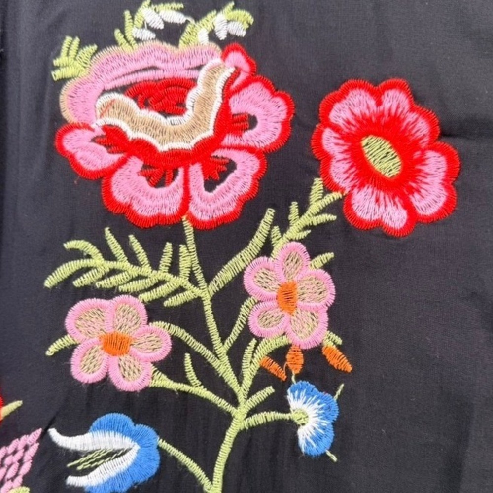 Anthropologie Maeve Allison Tunic Black Floral Birds Embroidered Babydoll Boho M - Picture 4 of 12